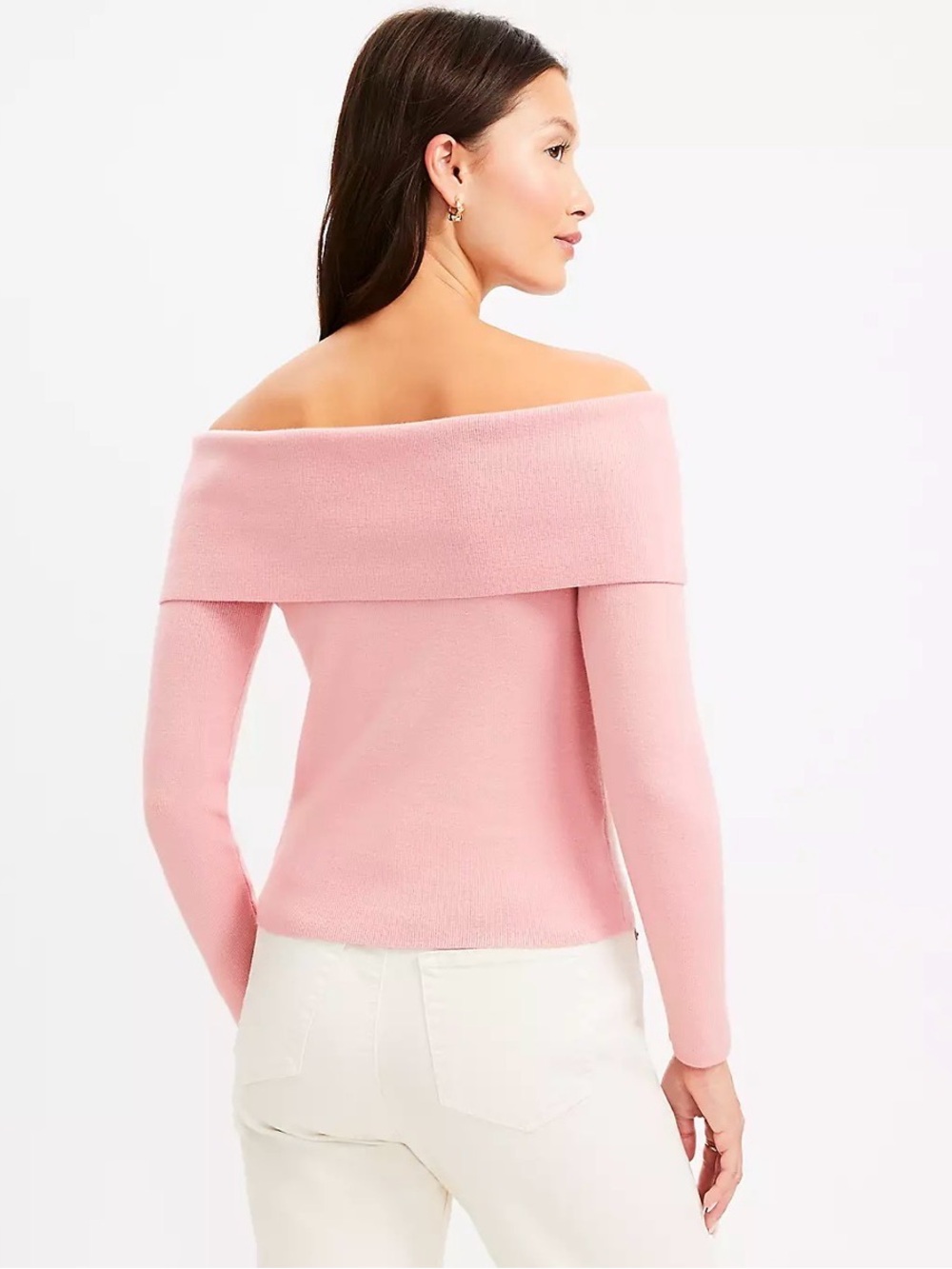 NWT Loft Ribbed Off The Shoulder Sweater in Pink Size Medium - Picture 3 of 8